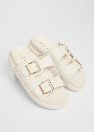 Quiz White Double Buckle Flat Sandals