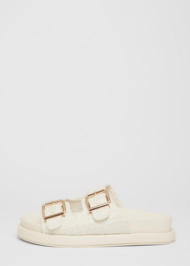 Quiz White Double Buckle Flat Sandals