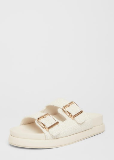 Quiz White Double Buckle Flat Sandals