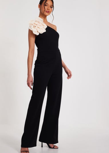 Quiz Black One Shoulder Floral Jumpsuit