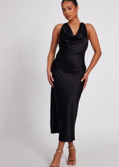 Quiz Black Petite Satin Midaxi Dress