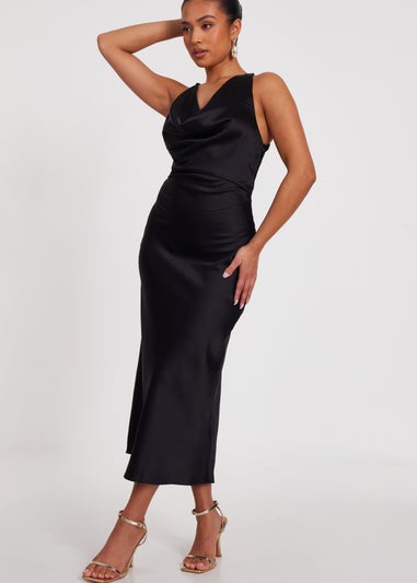 Quiz Black Petite Satin Midaxi Dress