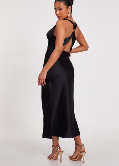 Quiz Black Petite Satin Midaxi Dress