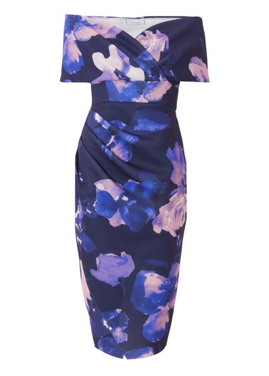 Quiz Navy Floral Bardot Midi Dress