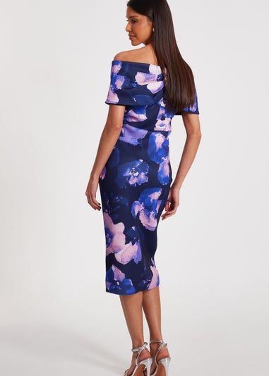 Quiz Navy Floral Bardot Midi Dress