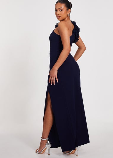 Quiz Navy Petite One Shoulder Maxi Dress