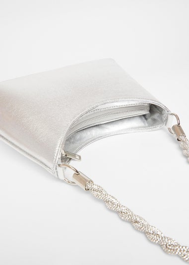 Quiz Silver Diamante Twist Handle Bag