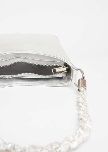 Quiz Silver Diamante Twist Handle Bag