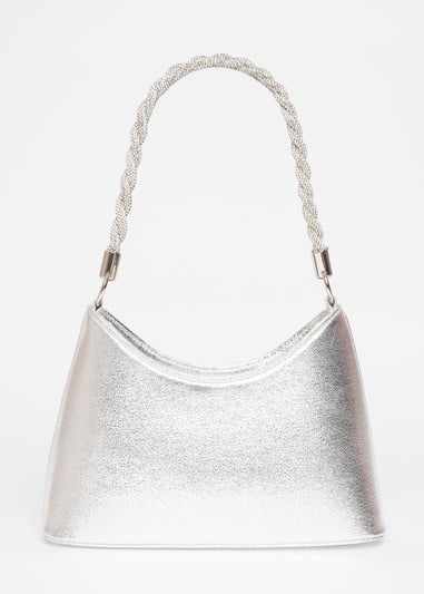 Quiz Silver Diamante Twist Handle Bag