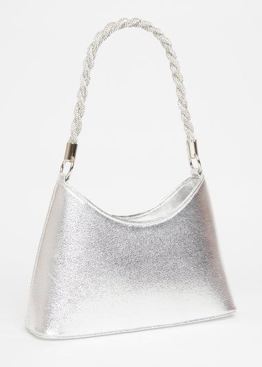 Quiz Silver Diamante Twist Handle Bag