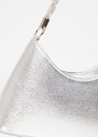 Quiz Silver Diamante Twist Handle Bag