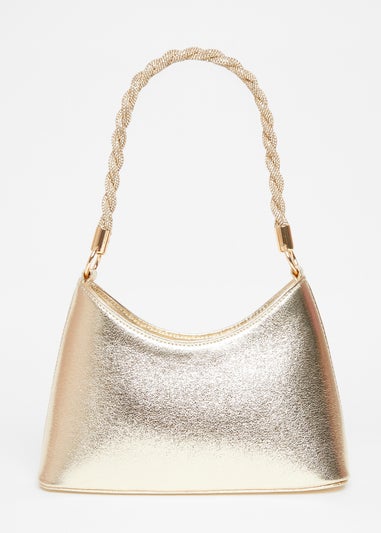 Quiz Gold Diamante Twist Handle Bag