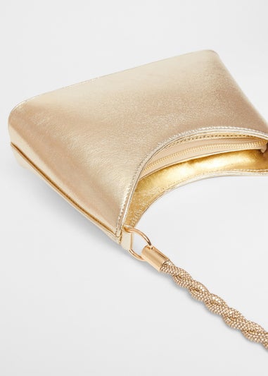 Quiz Gold Diamante Twist Handle Bag