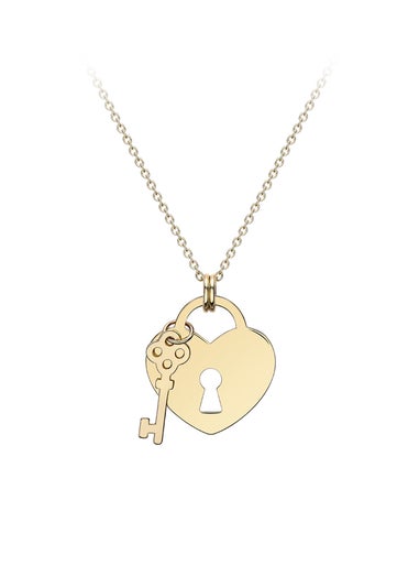 Golden Moments 9ct Yellow Gold Heart-Padlock and Key Adjustable Necklace
