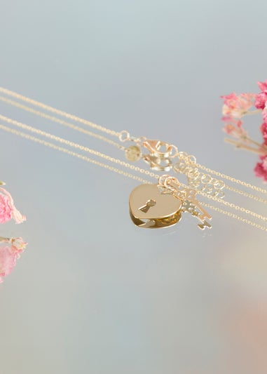 Golden Moments 9ct Yellow Gold Heart-Padlock and Key Adjustable Necklace