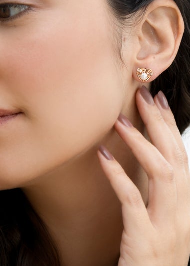 Golden Moments 9ct Yellow Gold Freshwater Pearl and CZ Heart Stud Earrings