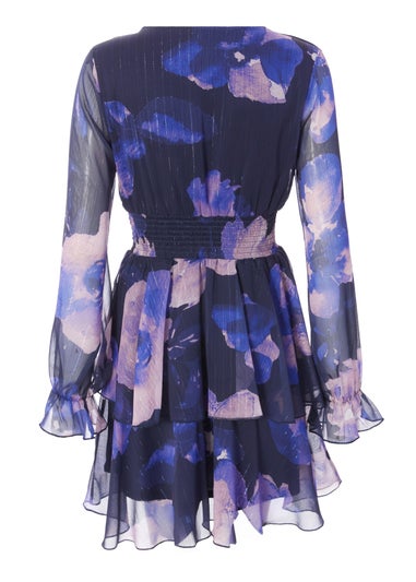 Quiz Navy Floral Tiered Skater Dress