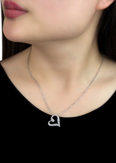 Golden Moments Rhodium Plated CZ Scroll Heart Pendant Adjustable Necklace