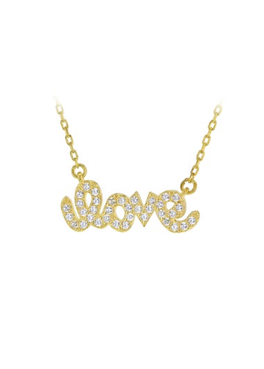 Golden Moments Sterling Silver Gold Plated CZ 'Love' Necklace