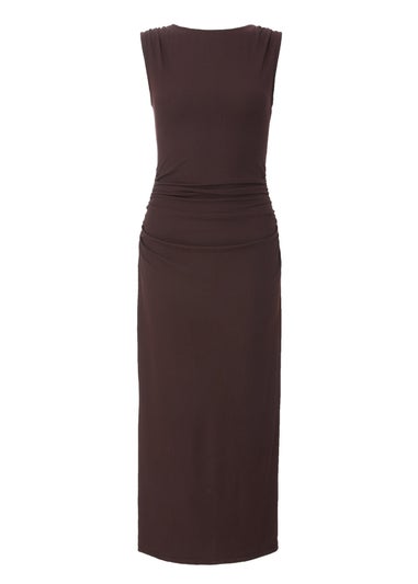 Quiz Brown Ribbed Midaxi Dress