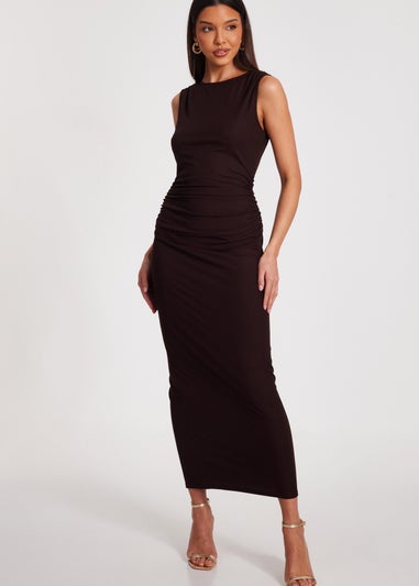 Quiz Brown Ribbed Midaxi Dress