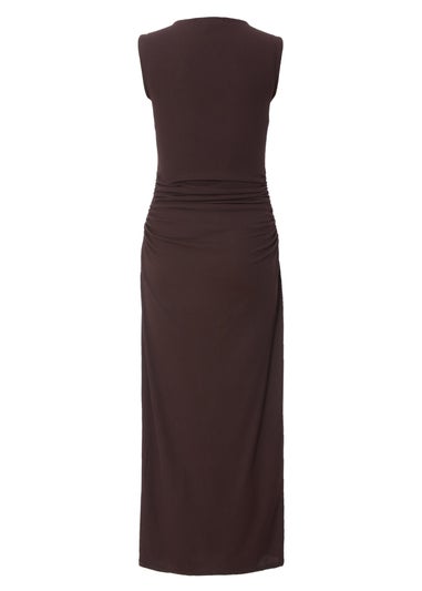 Quiz Brown Ribbed Midaxi Dress