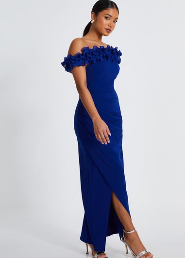 Quiz Blue Petite Ruffle Maxi Dress