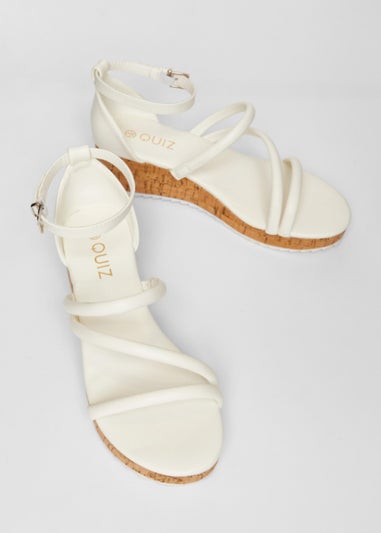 Quiz White Strappy Low Wedges