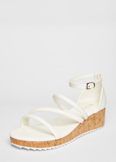 Quiz White Strappy Low Wedges