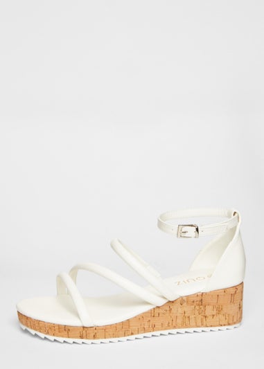 Quiz White Strappy Low Wedges