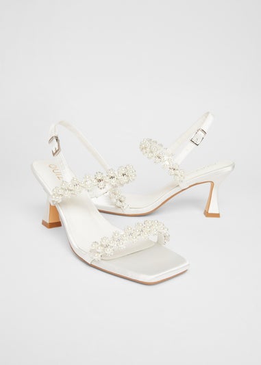 Quiz White Bridal Wide Fit Embellished Heels