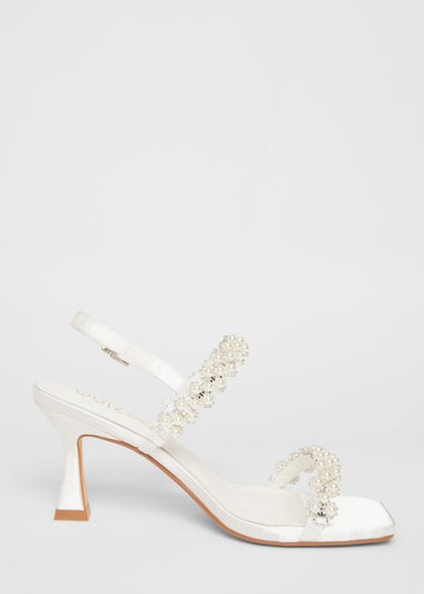 Quiz White Bridal Wide Fit Embellished Heels