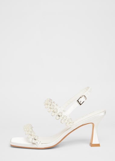 Quiz White Bridal Wide Fit Embellished Heels