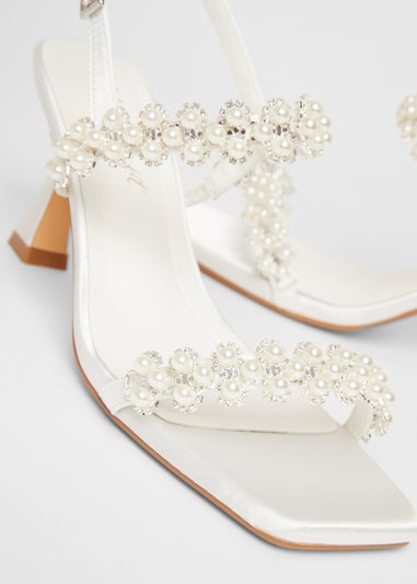 Quiz White Bridal Wide Fit Embellished Heels