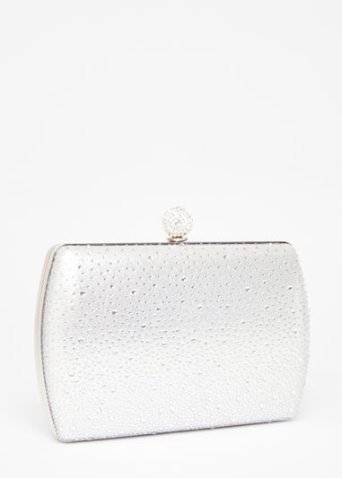 Quiz Silver Diamante Curve Box Bag