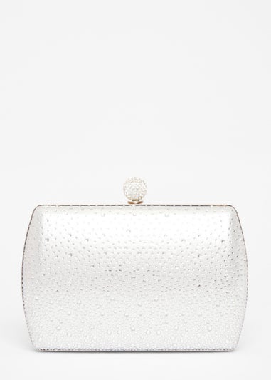 Quiz Silver Diamante Curve Box Bag