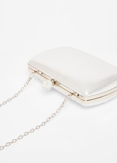 Quiz Silver Diamante Curve Box Bag