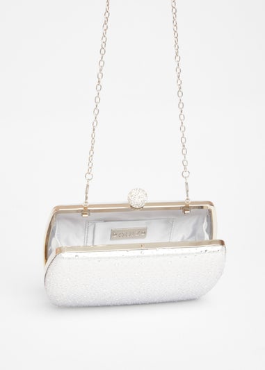 Quiz Silver Diamante Curve Box Bag