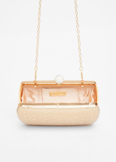 Quiz Gold Diamante Curve Box Bag