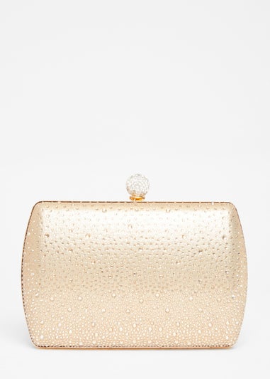 Quiz Gold Diamante Curve Box Bag