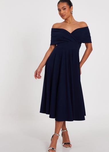 Quiz Navy Petite Bardot Midi Dress