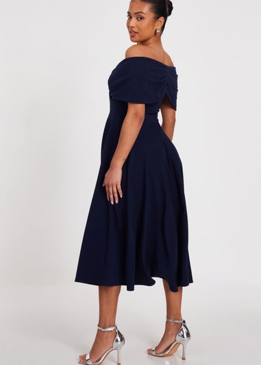 Quiz Navy Petite Bardot Midi Dress