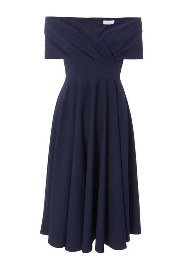 Quiz Navy Petite Bardot Midi Dress