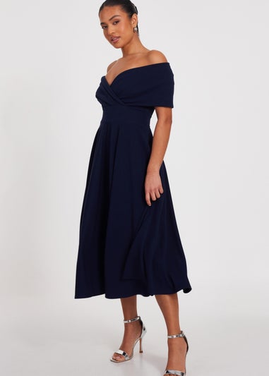 Quiz Navy Petite Bardot Midi Dress