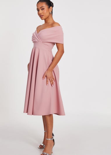 Quiz Pink Petite Bardot Midi Dress