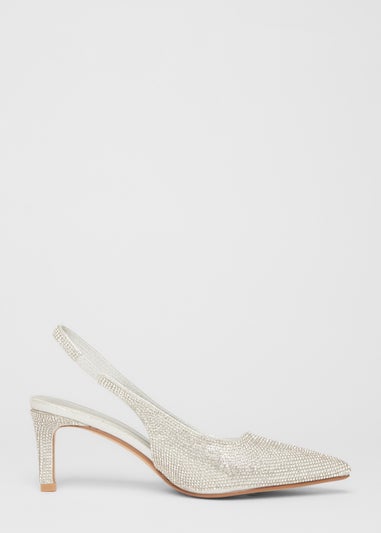 Quiz Silver Diamante Sling Back Heels