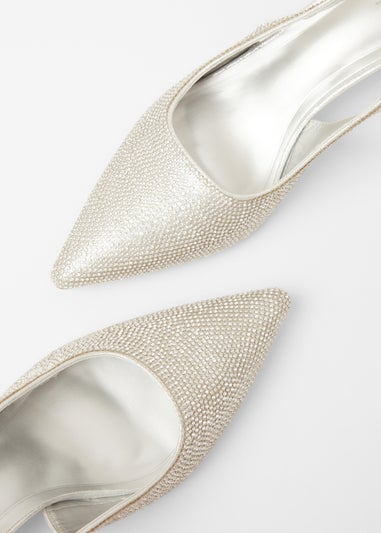 Quiz Silver Diamante Sling Back Heels