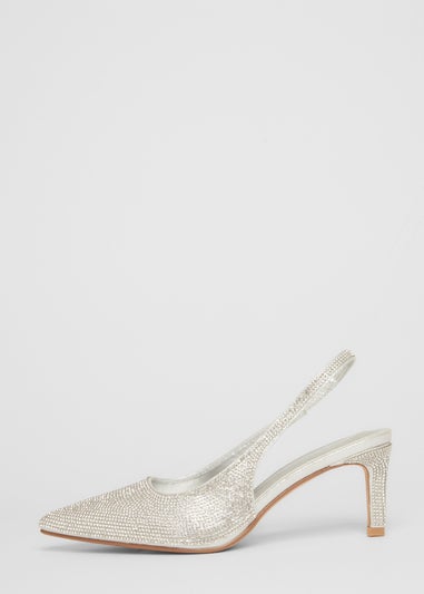 Quiz Silver Diamante Sling Back Heels