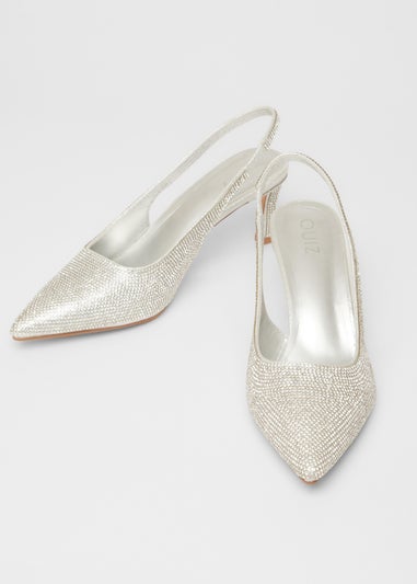 Quiz Silver Diamante Sling Back Heels