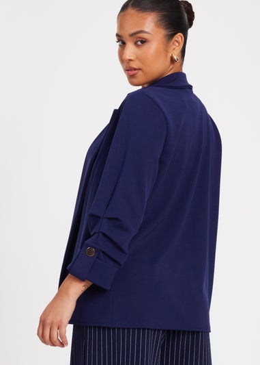 Quiz Navy Petite Ruched Sleeve Blazer